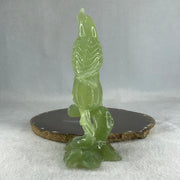 Natural Green Serpentine Bird on Plant with Wooden Stand Display 412.0g 135.0 by 96.0 by 190.0mm - Huangs Jadeite and Jewelry Pte Ltd