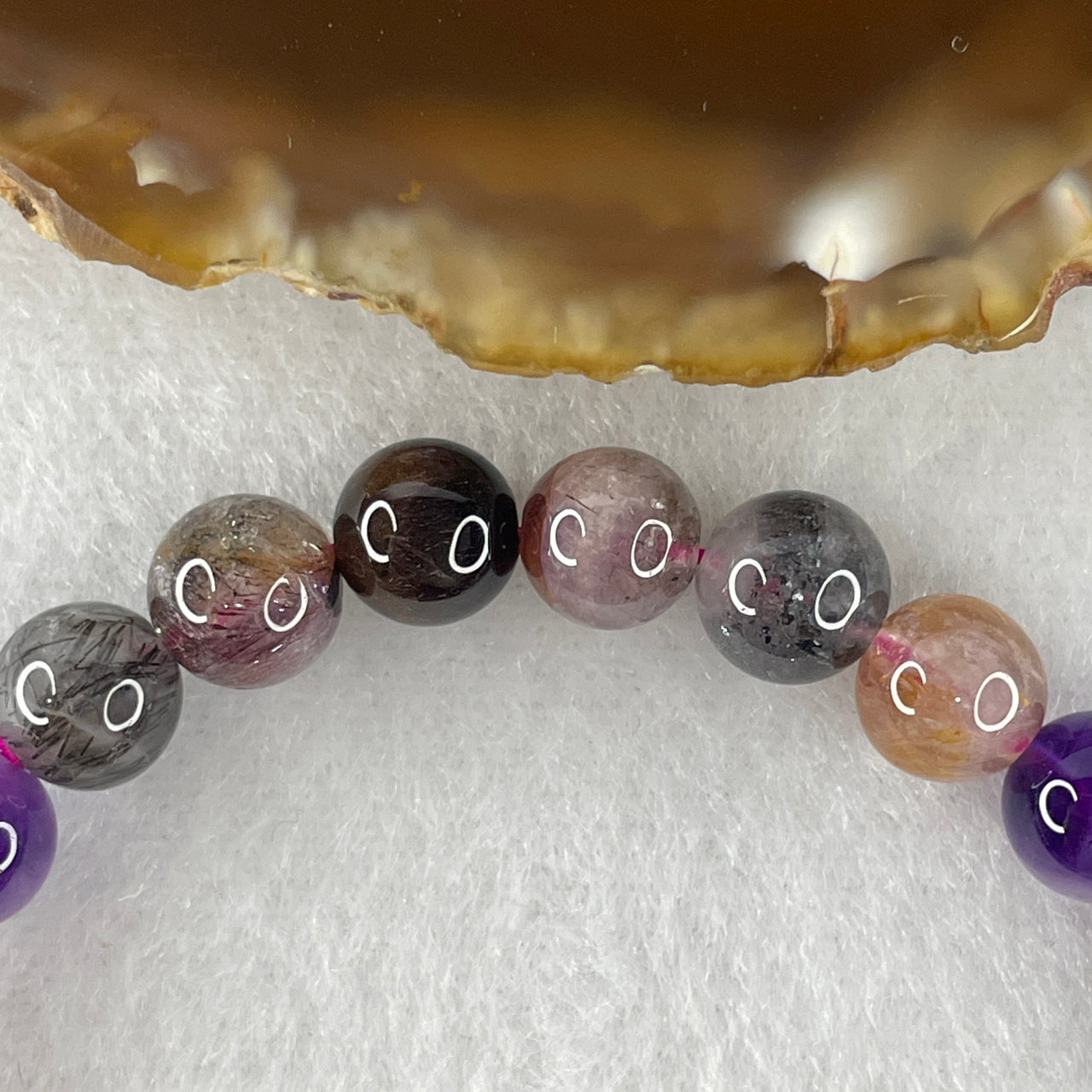 Certified Above-Average Grade Natural Super 7 Crystal Beads Bracelet | Fluid High-Clarity Elegant Strand | Authentic Sacred Seven Multi-Mineral Inclusions Quartz Spiritual Catalyst & Auric Shield Bracelet (14.89g | 15cm Length | 7.8mm | 24 Beads)