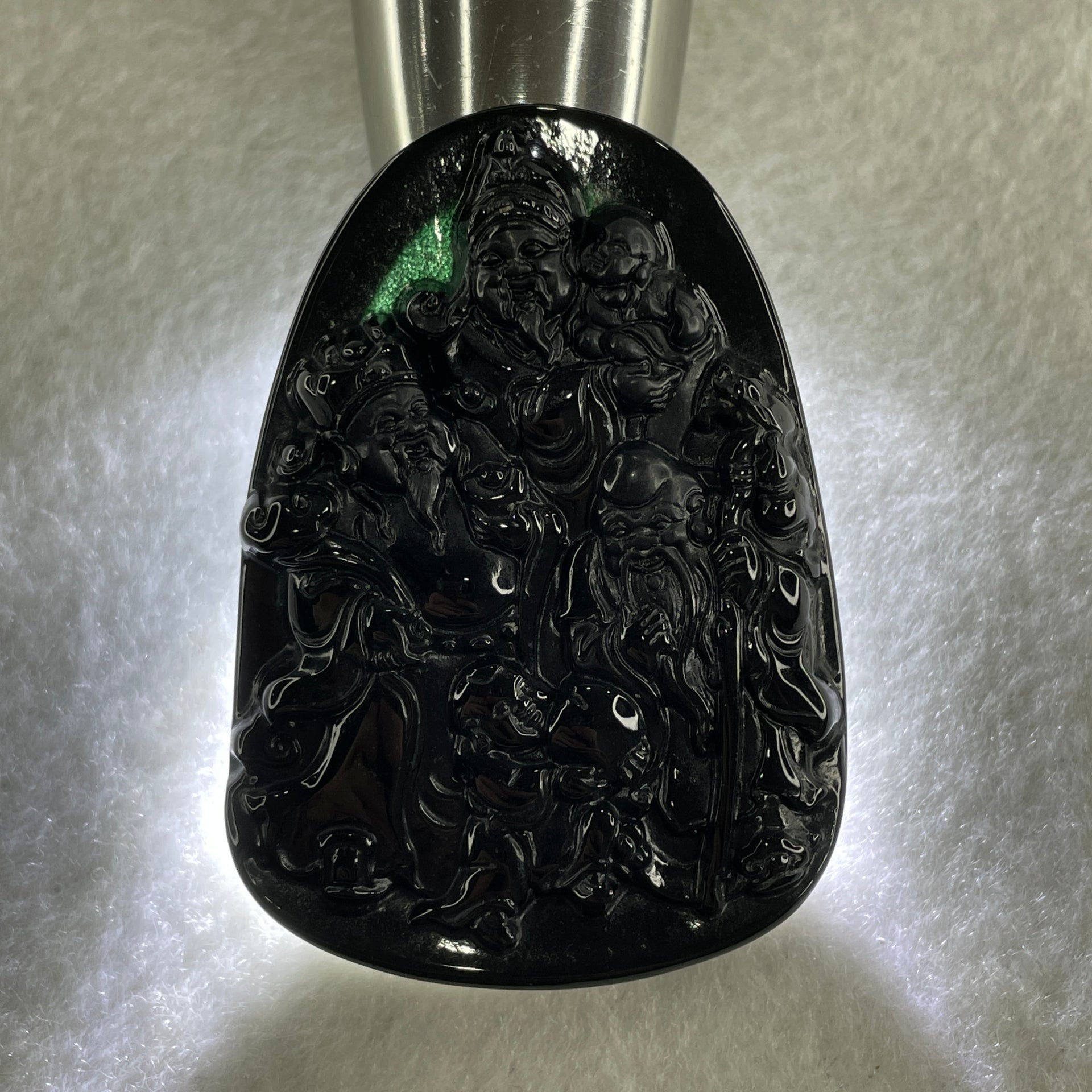 Certified Natural Type A Black Omphacite Jadeite Fu Lu Shou Pendant 33.09g 60.4 by 43.1 by 7.8mm - Huangs Jadeite and Jewelry Pte Ltd