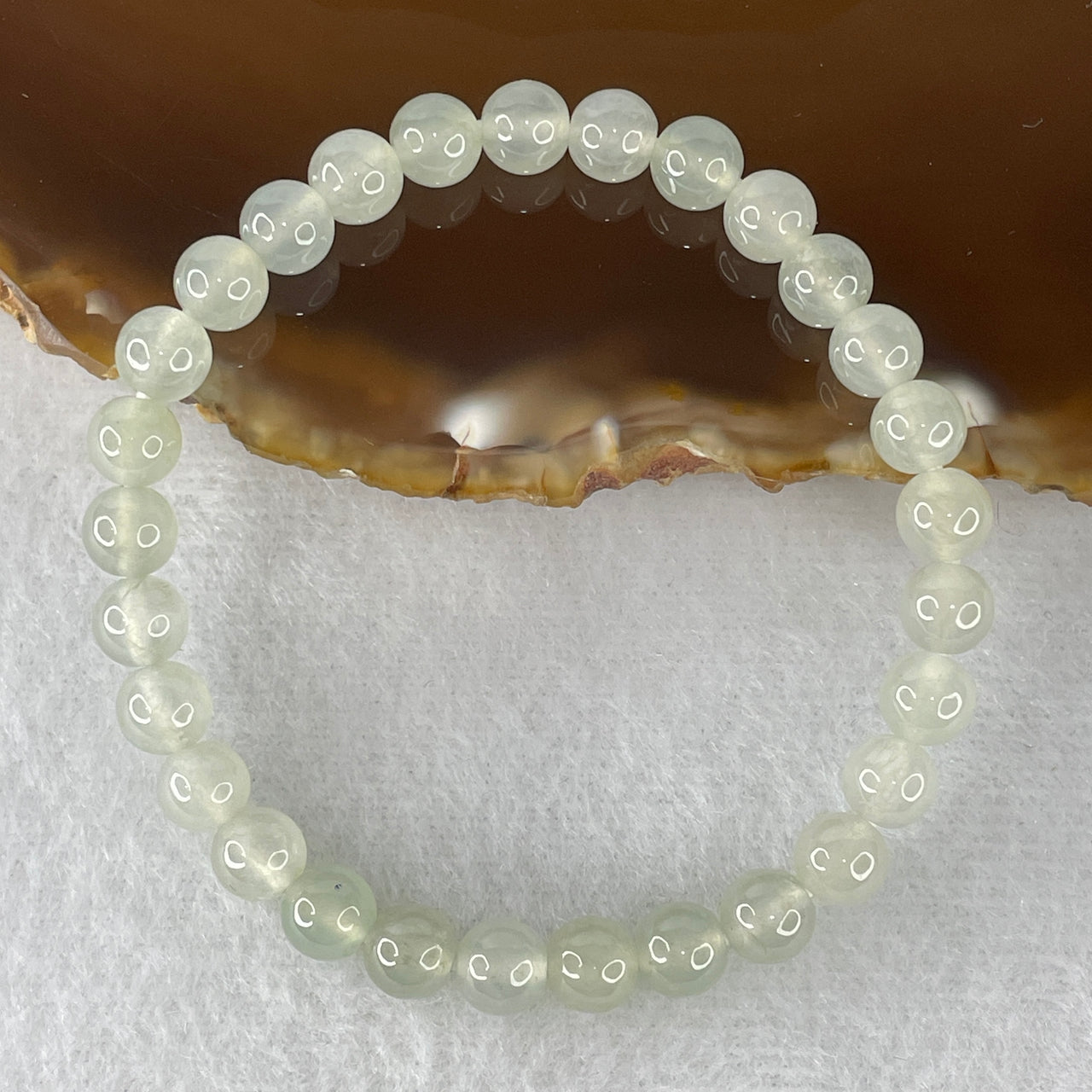 Certified Type A Icy Faint Blueish-Green Jadeite Bracelet | Liquid-Glass Translucent Delicate Strand | 100% Natural Grade A Fei Cui Masterpiece | 29-Bead Sovereign Alignment (11.68g | 6.2mm | 14.5cm)