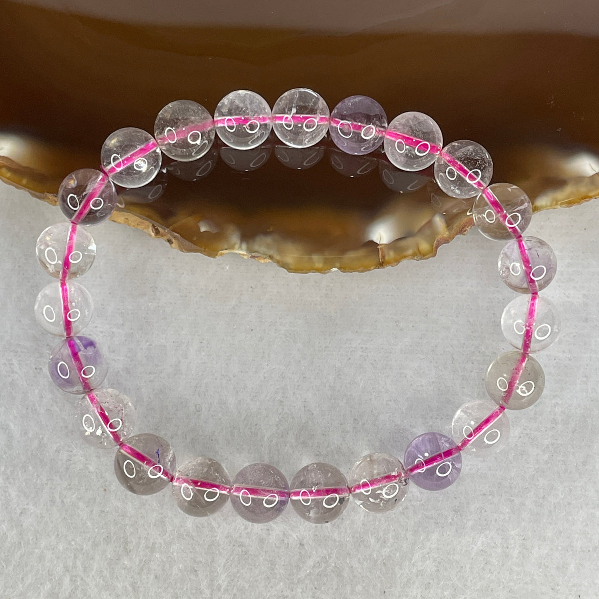 Certified Entry-Grade Natural Super 7 Crystal Beads Bracelet | Sleek Delicate Layering Strand | Authentic Sacred Seven Multi-Mineral Inclusions Quartz Spiritual Catalyst & Auric Shield Bracelet (20.68g | 16.5cm Length | 6.9mm | 23 Beads)