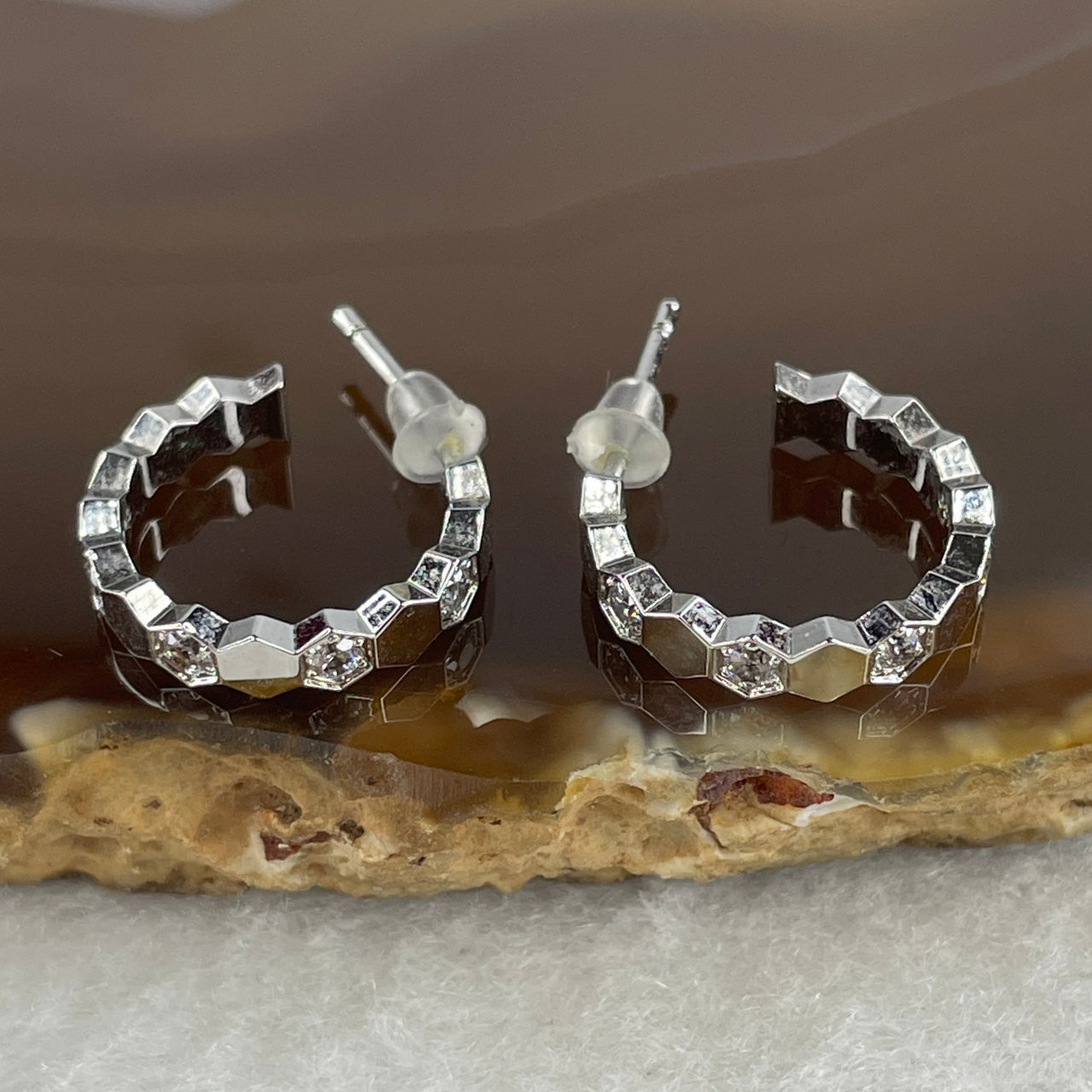 Moissanite Geometric Bar Earrings in S925 Sterling Silver - D Color Round Brilliant Cut Diamond Simulants - 2.21g Modern Sparkly Studs 3.1x7.7mm