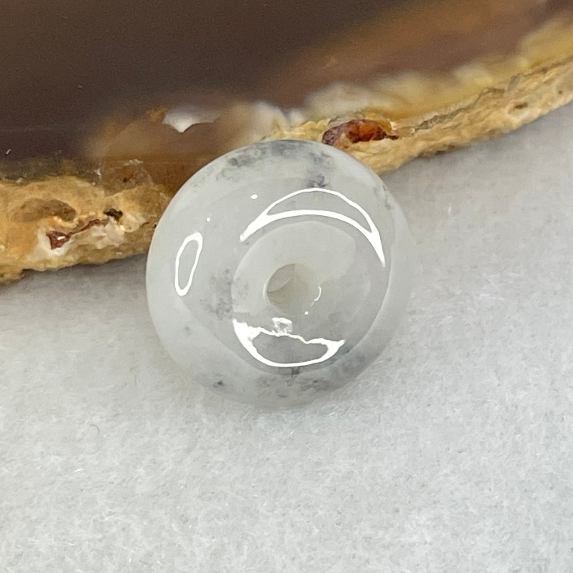 Type A Wuji Grey Jadeite Ping An Kou Donut Charm Pendant 3.32g 15.2 by 6.8mm - Huangs Jadeite and Jewelry Pte Ltd