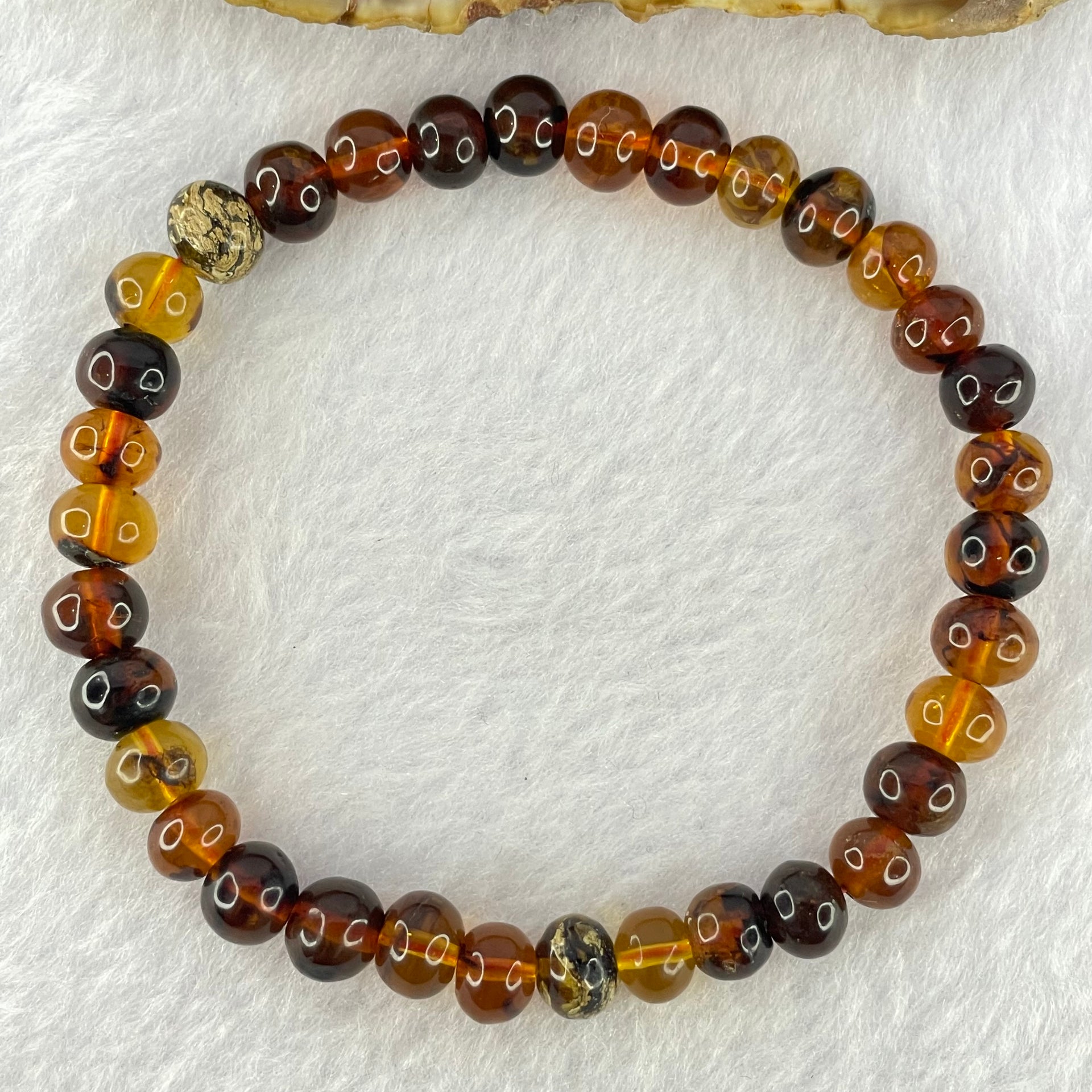 Natural Mixed Color Amber Beads Bracelet 6.74g 17.5cm 7.8mm 32 Beads - Huangs Jadeite and Jewelry Pte Ltd