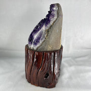 Natural Deep Intense Purple Amethyst Cave with Wooden Stand 2,097.3g 109.9 by 121.7 by 210.0mm - Huangs Jadeite and Jewelry Pte Ltd