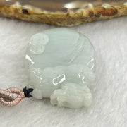Type A Faint Lavender Green Jadeite Pixiu on Money Bag and Coins Pendent 22.16g 38.1 by 27.4 by 10.3mm - Huangs Jadeite and Jewelry Pte Ltd