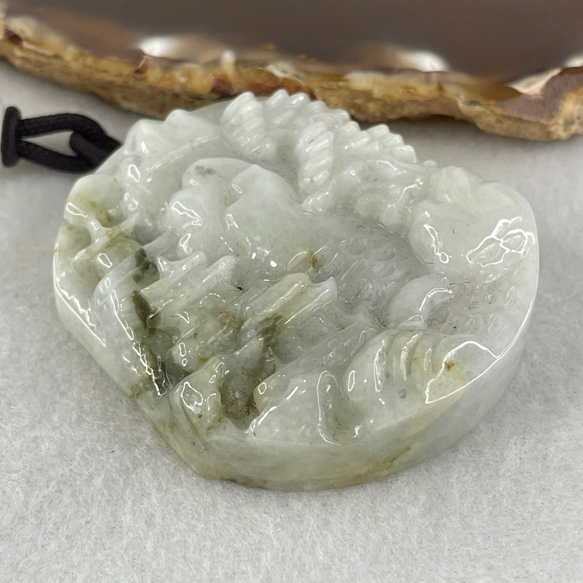 Type A Light Green Jadeite Shan Shui with Guiren Benefactor Pendant 68.16g 52.3 by 46.4 by 12.6mm - Huangs Jadeite and Jewelry Pte Ltd