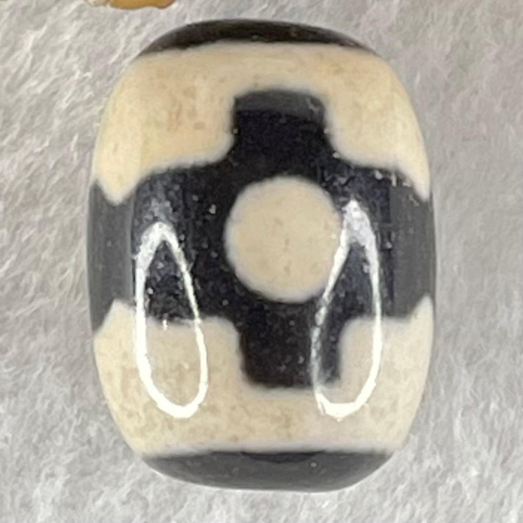 Natural Powerful Tibetan Old Oily Dark Brown With White Agate 3 Eyes Dzi Bead Heavenly Master (Tian Zhu) 三眼天诛 4.84g 17.7 by 13.3mm - Huangs Jadeite and Jewelry Pte Ltd