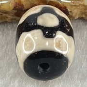 Natural Powerful Tibetan Old Oily Dark Brown With White Agate 3 Eyes Dzi Bead Heavenly Master (Tian Zhu) 三眼天诛 4.84g 17.5 by 13.2mm - Huangs Jadeite and Jewelry Pte Ltd