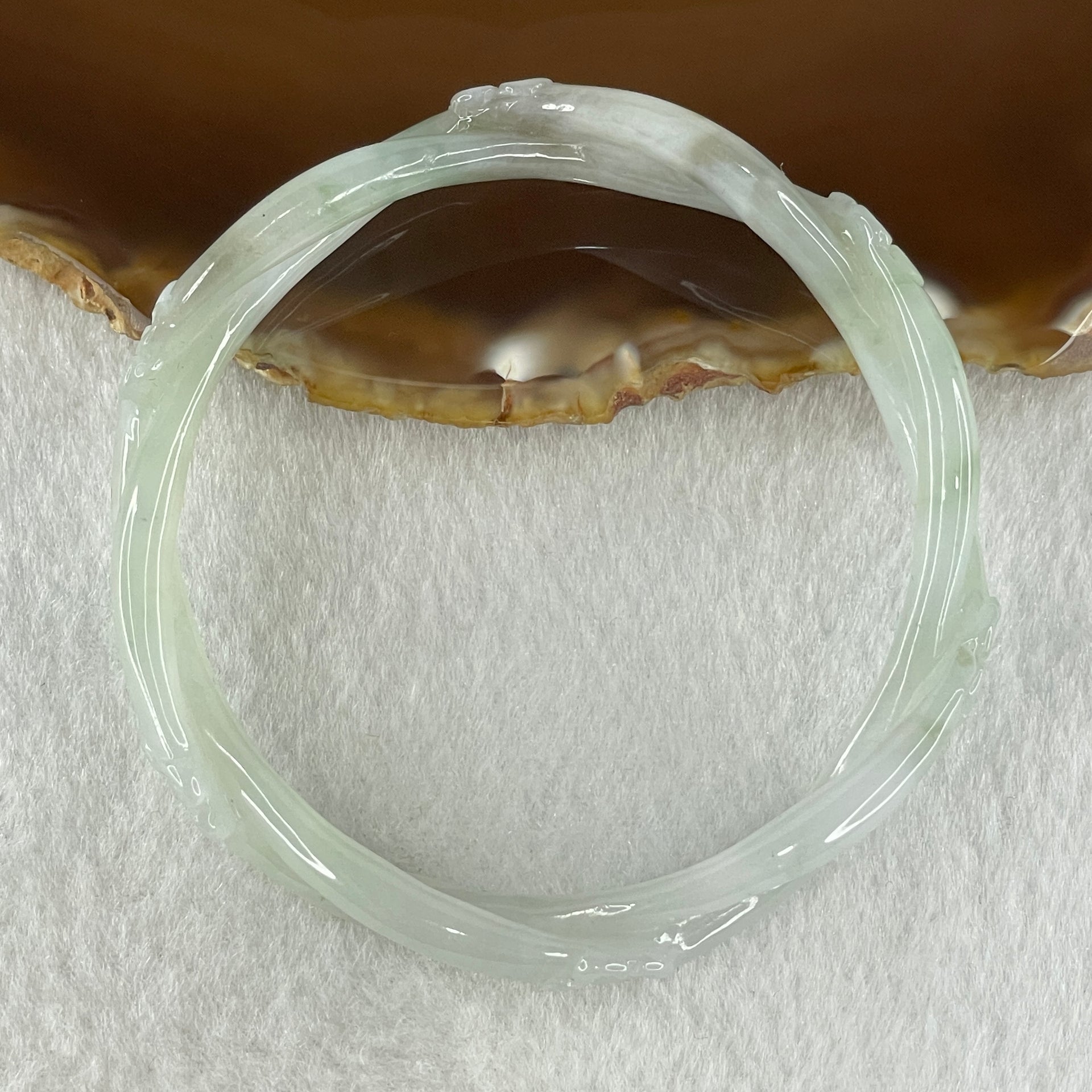 Type A Natural Semi Icy Light Green Jadeite Flowers Bangle 23.20g Inner Diameter 55.0mm 11.7 by 7.2mm (Very Very Slight Internal Line) - Huangs Jadeite and Jewelry Pte Ltd
