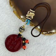 Natural Red Cinnabar Peace Charm with Tibetan Old Oily Agate Patina Guiren Tairen Human Dzi Bead Totem Amulet Heavenly Master (Tian Zhu) Charm 13.64g 29.4 by 4.8mm - Huangs Jadeite and Jewelry Pte Ltd