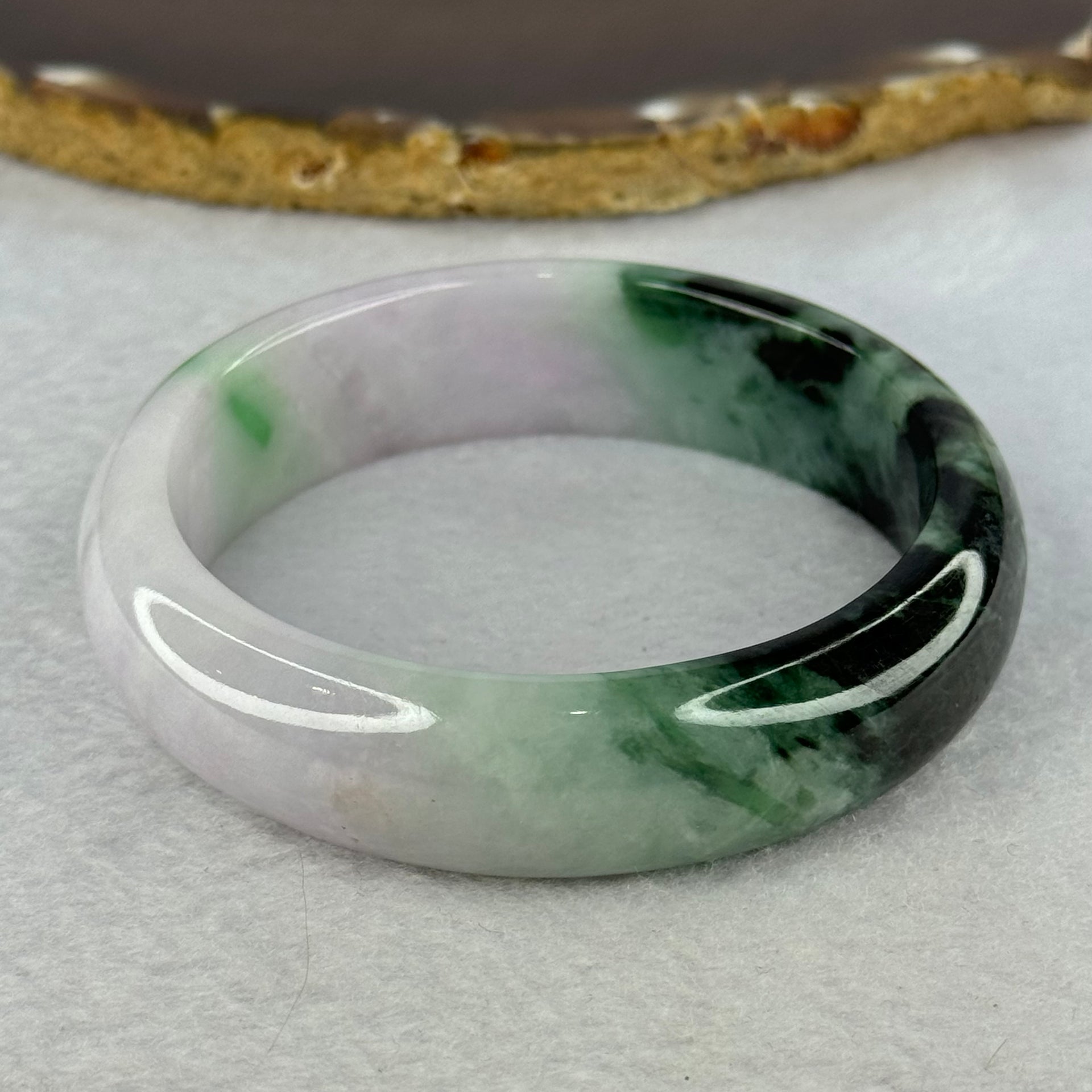 Type A Lavender and Dark Green to Green Piao Hua Jadeite Bangle Internal Diameter 58.1mm 77.52g 16.4 by 9.1mm (Very Slight External Rough) - Huangs Jadeite and Jewelry Pte Ltd