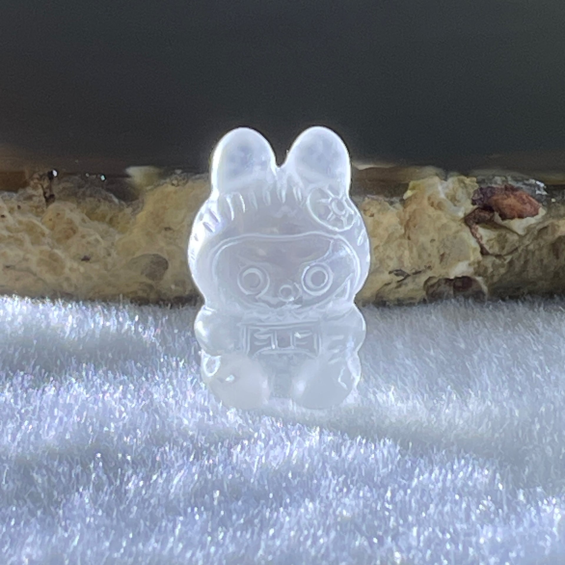 Natural Matt Clear Quartz Labubu Charm Display 3.15g 8.8 by 12.3 by 10.1mm - Huangs Jadeite and Jewelry Pte Ltd