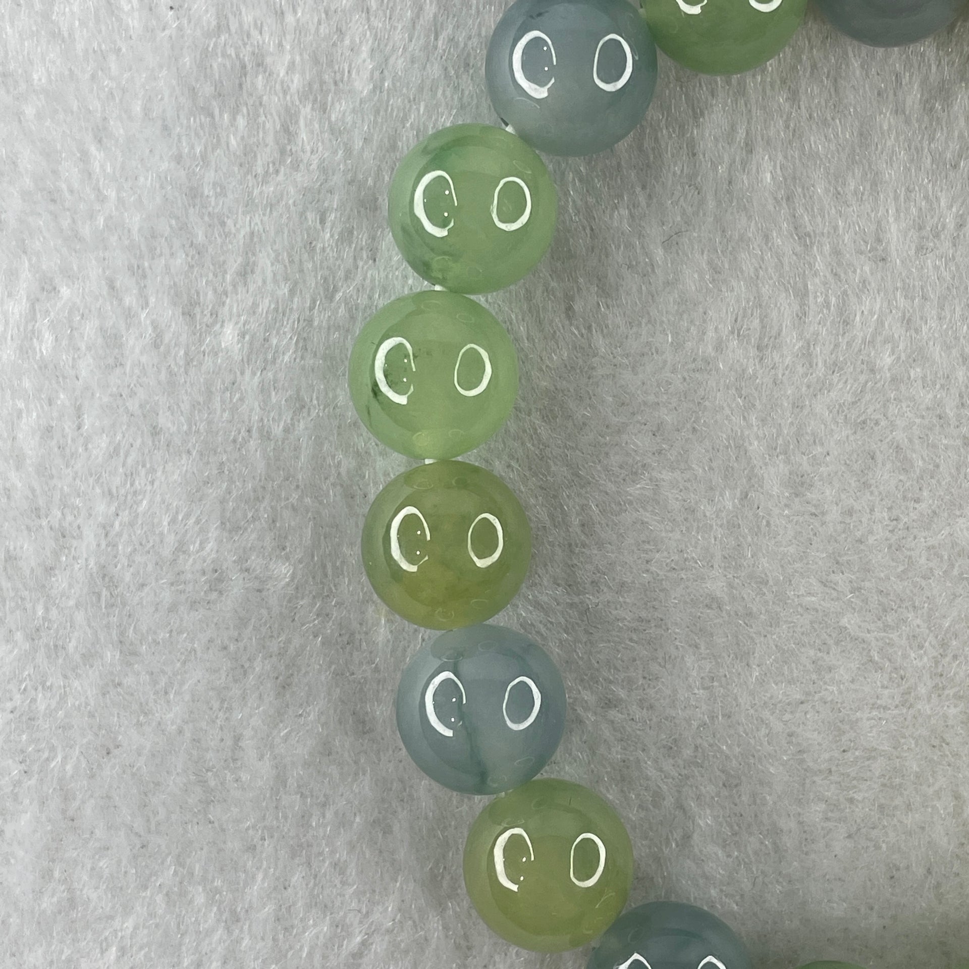 Type A Natural Semi Icy Light Green with Yellow and Blue Jadeite Beads Bracelet 32.94g 15cm 10.0mm 19 Beads - Huangs Jadeite and Jewelry Pte Ltd