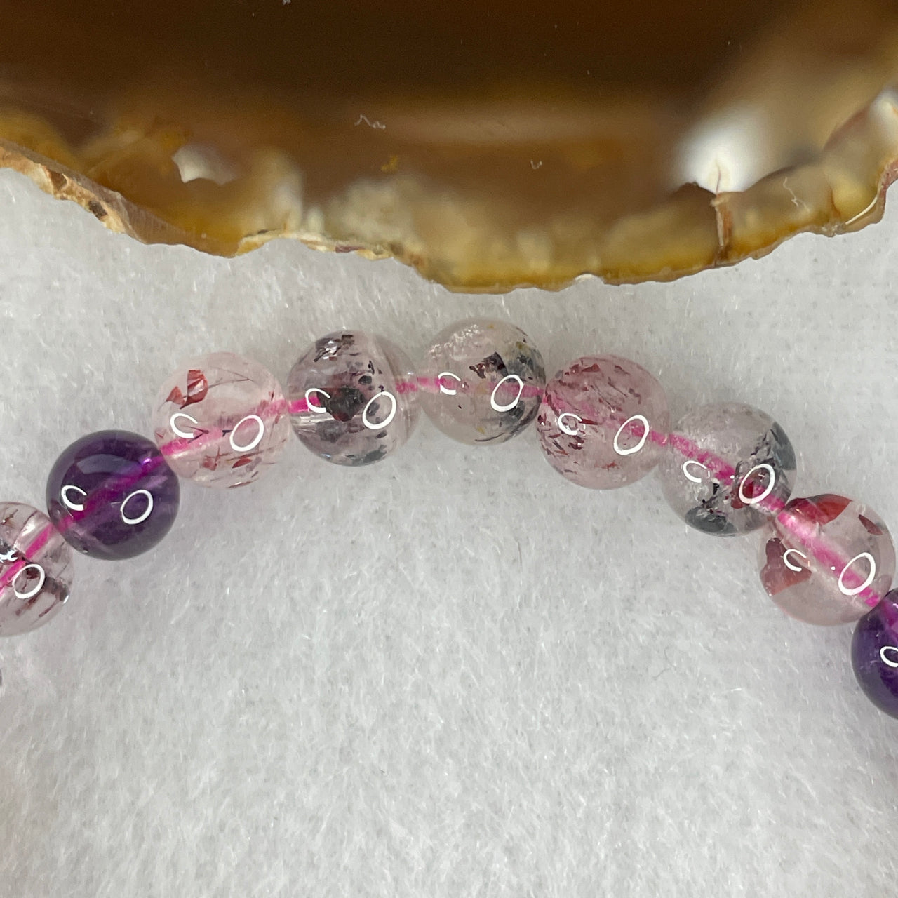 Certified Above-Average Grade Natural Super 7 Crystal Beads Bracelet | Fluid High-Clarity Petite Strand | Authentic Sacred Seven Multi-Mineral Inclusions Quartz Spiritual Catalyst & Auric Shield Bracelet (13.43g | 15.5cm Length | 7.3mm | 26 Beads)