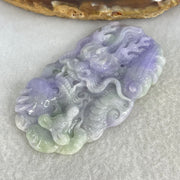 Type A Bright Intense Lavender Green Jadeite Double Sided Dragon with Benefactor Pendant 39.73g 65.0 by 37.4 by 9.8mm - Huangs Jadeite and Jewelry Pte Ltd