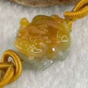 Type A Yellow with Faint Green Lavender Jadeite Male Pixiu String Bracelet 5.58g 13.5cm 20.6 by 15.7 by 10.8mm - Huangs Jadeite and Jewelry Pte Ltd