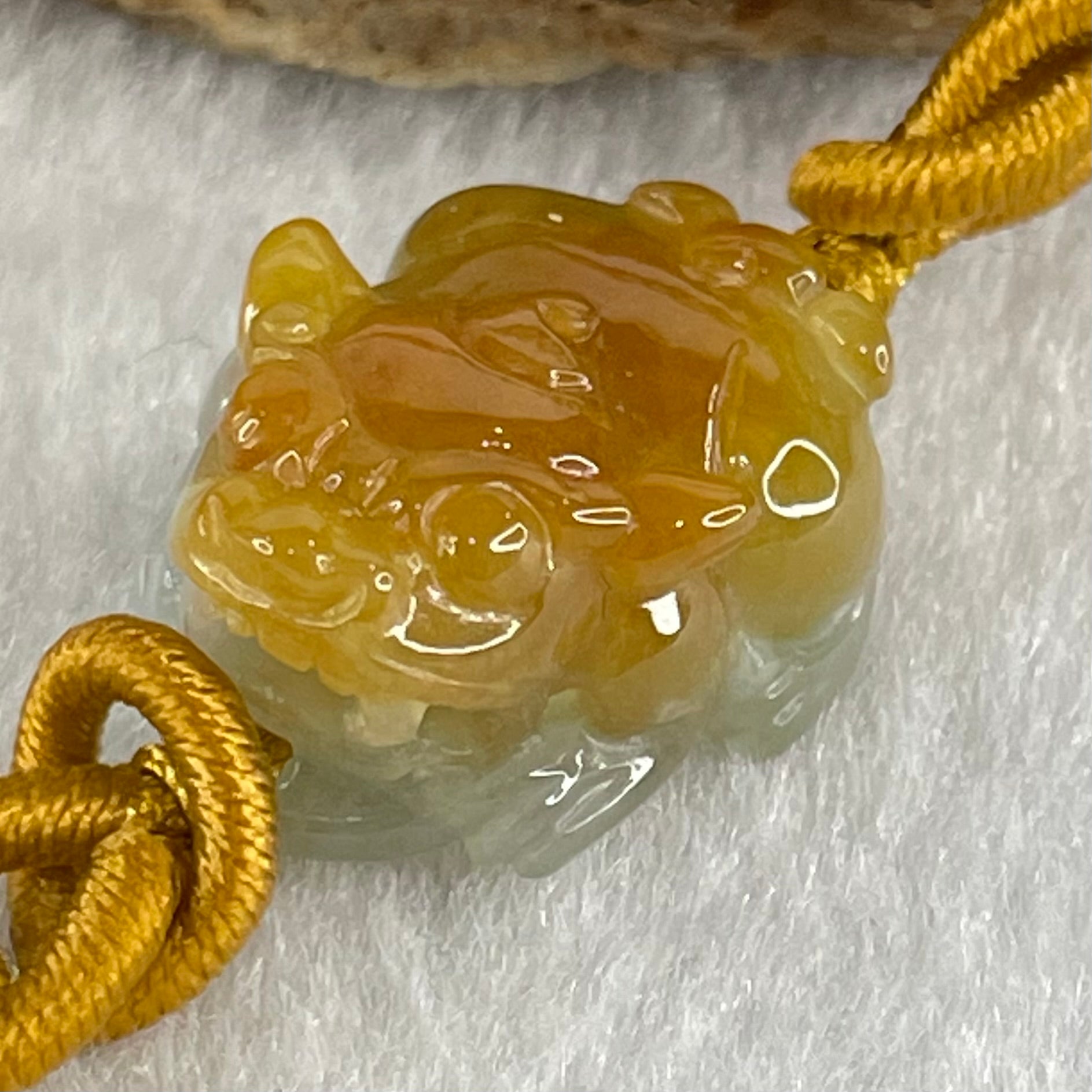 Type A Yellow with Faint Green Lavender Jadeite Male Pixiu String Bracelet 5.58g 13.5cm 20.6 by 15.7 by 10.8mm - Huangs Jadeite and Jewelry Pte Ltd