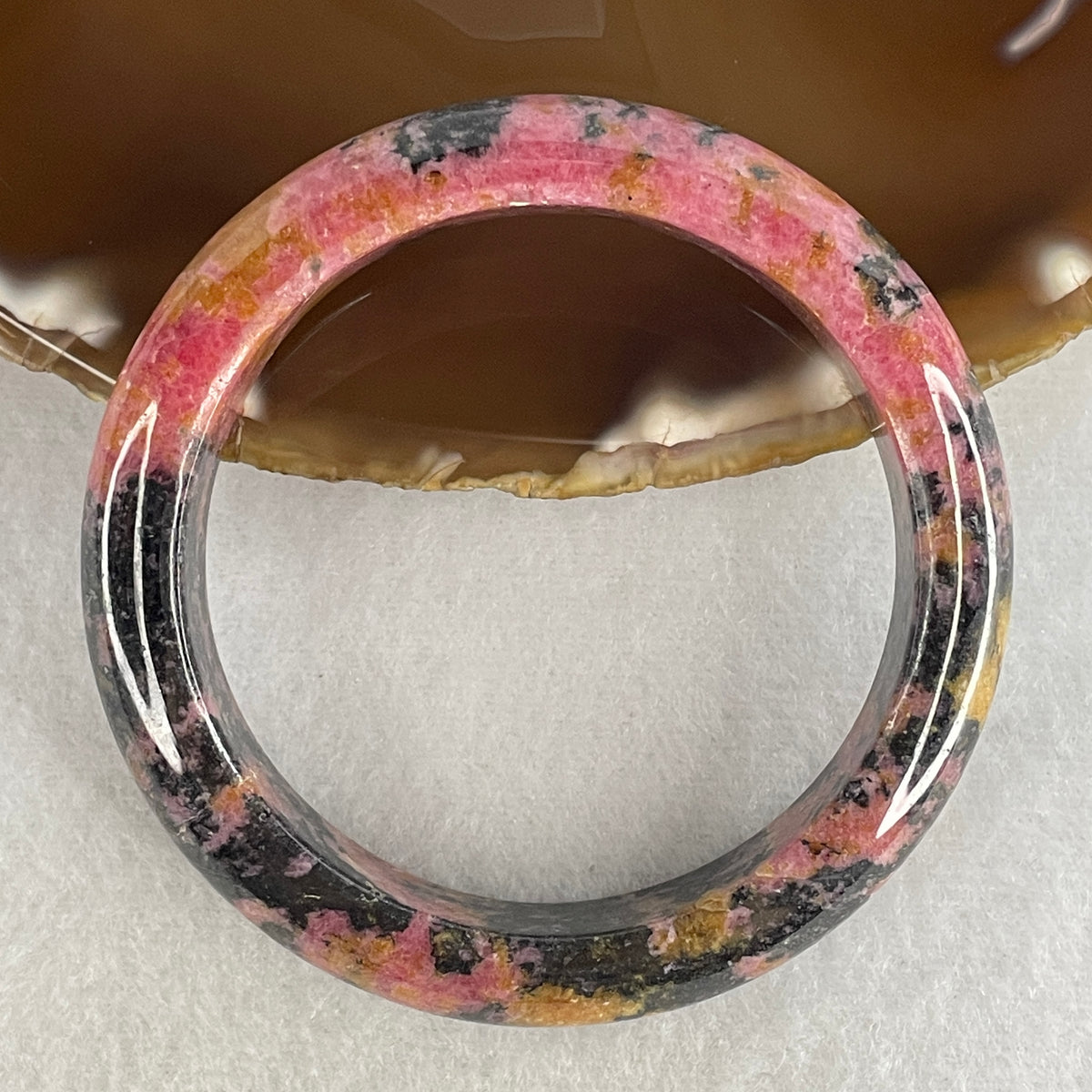 Natural Pink & Black Rhodonite Bangle | (62.70g | 53.0mm Inner Diameter | 12.8x8.6mm | Heart & Root Chakra Synergy, Emotional Healing, Self-Love, Courage & Shield)
