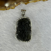 Natural Czech Republic Moldavite Meteorite Crystal in S925 Sliver Pendent 天然捷克陨石925银牌 8.05g 24.2 by 13.2 by 9.7mm - Huangs Jadeite and Jewelry Pte Ltd