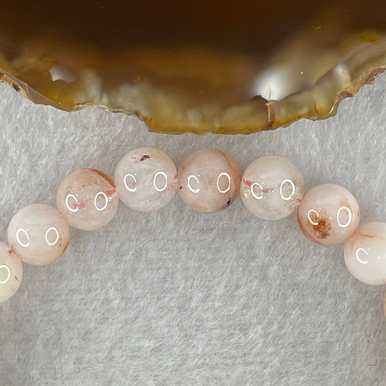 Natural  Pinky Ferruginous Quartz Beads Bracelet 18.02g 16cm 8.4mm 24Beads