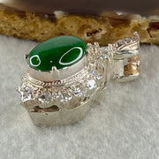 Type A Natural Old Mine Green Jadeite Cabochon 15.6 by 11.3 by 4.0m Stone for Setting 17.72g (On Silver Pendant Mold) - Huangs Jadeite and Jewelry Pte Ltd