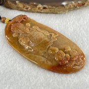 Grandmaster Type A Brown with Reddish  Patches Jadeite Cai Shen with Tong Zi Ingot and Dragon  Pendant 吉星高照 48.68g 76 by 39.7 by 6.3mm - Huangs Jadeite and Jewelry Pte Ltd