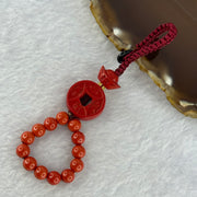 Natural Red Cinnabar Bead with Gold Coin and Ingot Charm 11.40g 17.9 by 6.3mm 6.3mm 13 Beads - Huangs Jadeite and Jewelry Pte Ltd