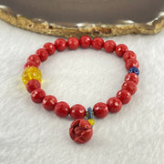Natural Red Cinnabar Beads Bracelet with Flower Charm and Amber Pumpkin 26.20g 11.6 by 9.6mm 8.2mm 22 Beads - Huangs Jadeite and Jewelry Pte Ltd