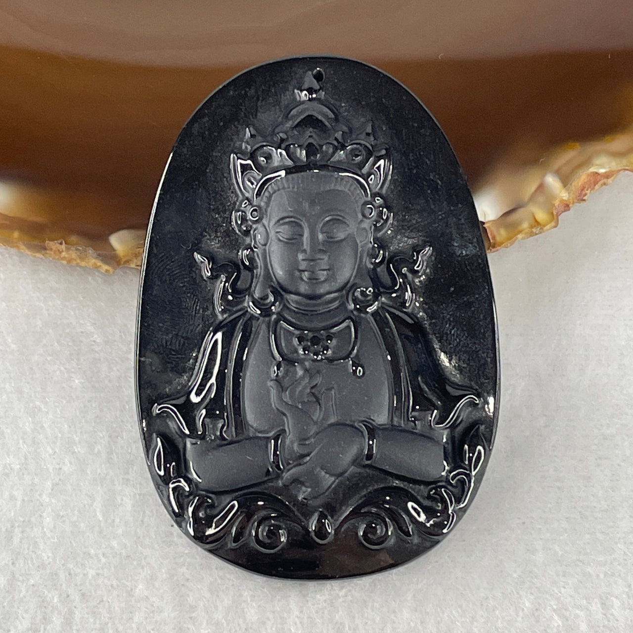Certified Type A Opaque Black Omphacite Jadeite Mahasthamaprapta Bodhisattva Pendant | Great Strength & Horse Zodiac Amulet (24.46g | 59.9 x 41.1 x 8.7mm)