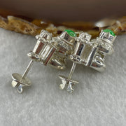 Type A Natural Semi Icy Green Jadeite Cabochon 6.2 by 5.5 by 2.5m Stone for Setting 22.45g (On Silver Earrings Mold) - Huangs Jadeite and Jewelry Pte Ltd