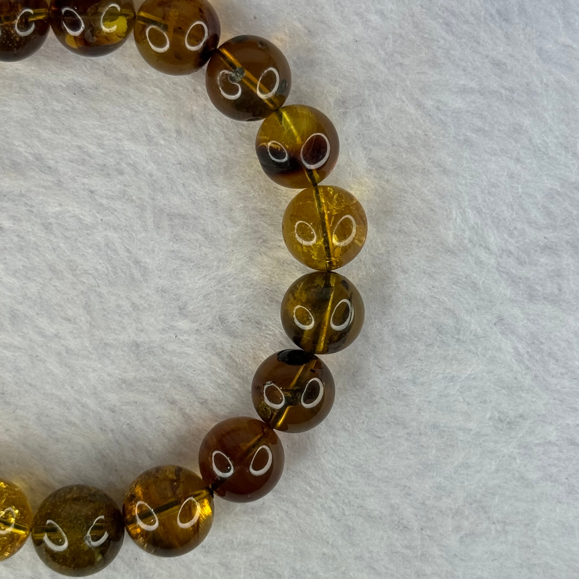Natural Amber Bracelet 天然琥珀手链 9.75g 15.5cm 10.5mm 19 Beads - Huangs Jadeite and Jewelry Pte Ltd
