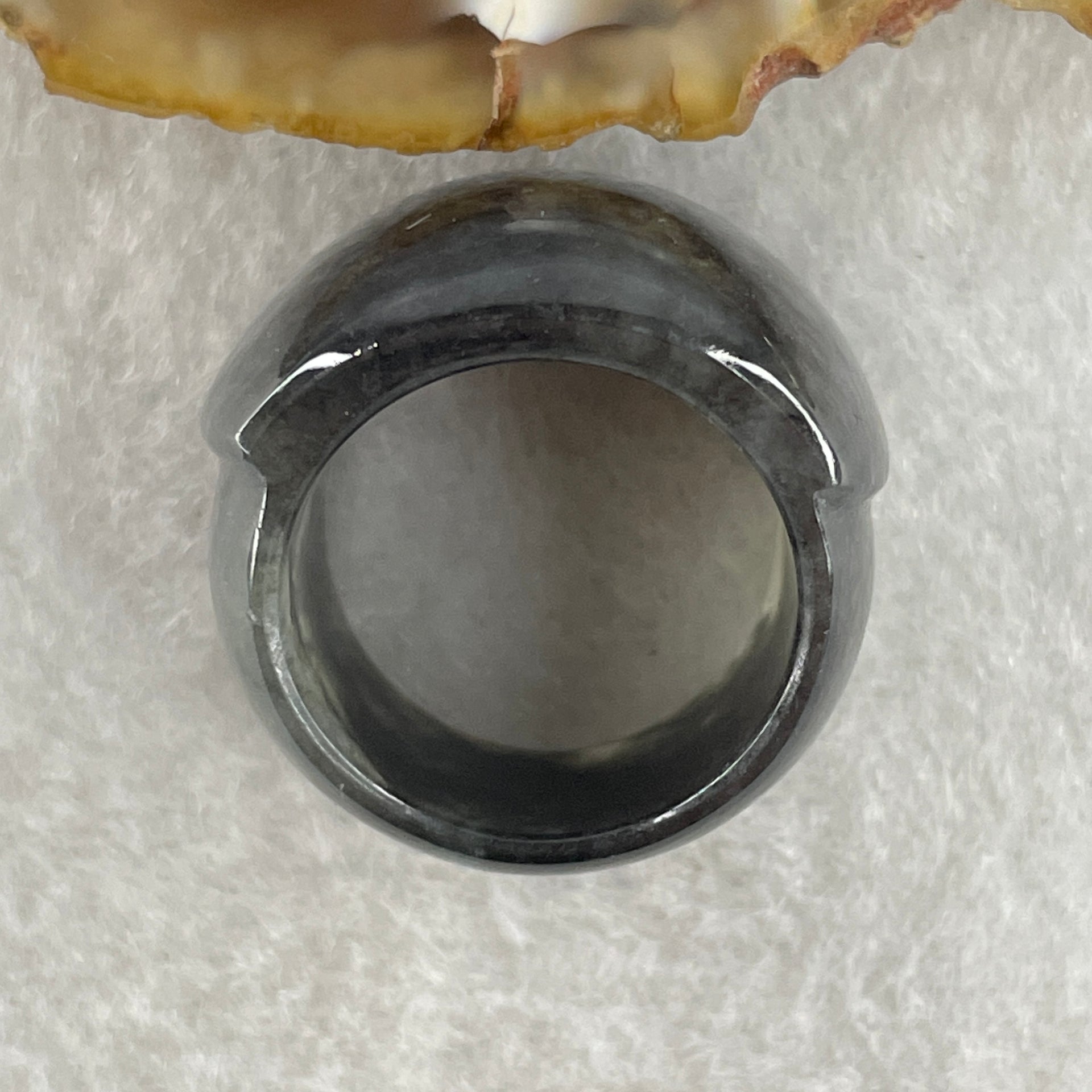 Type A Semi Icy Wuji Black Grey Jadeite Ma An Ring 10.18g 19.7 by 5.2mm US6 HK13 - Huangs Jadeite and Jewelry Pte Ltd