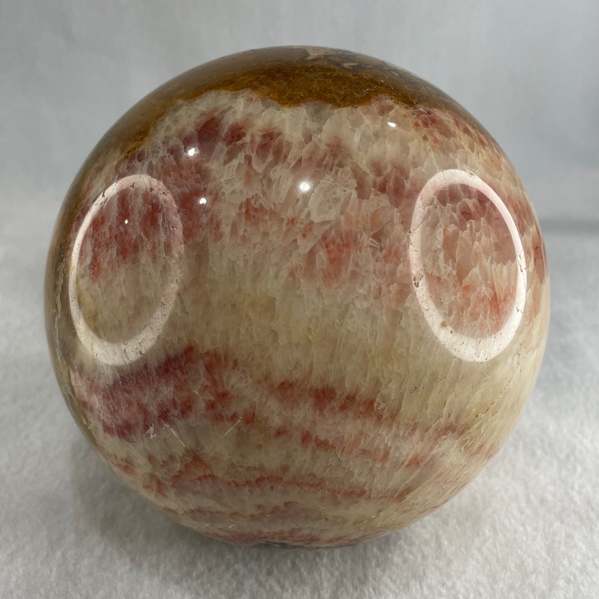 Natural Pink Brown Calcite Sphere Ball with Wooden Stand Display 2,818.4g 122.0 by 170.0mm - Huangs Jadeite and Jewelry Pte Ltd