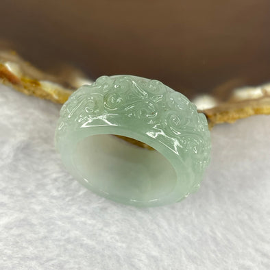 Certified Type A Semi Icy Sky Blue Flora Pattern Ring 13.17g 13.4 by 5.7 mm US 10.5 / HK 23.5 - Huangs Jadeite and Jewelry Pte Ltd