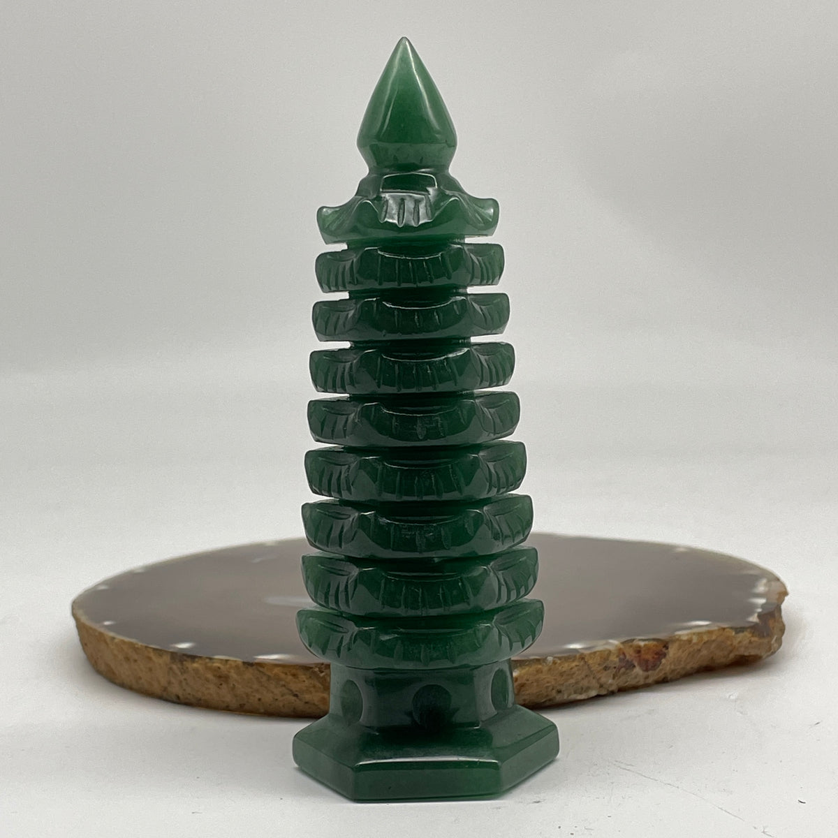 Natural Green Aventurine Pagoda Display | (227.28g | 46.5 x 41.0 x 125.5mm | Wealth Catalyst, "Wen Chang" Academic Excellence & Career Prosperity Anchor, Traditional Spatial Harmony Specimen)