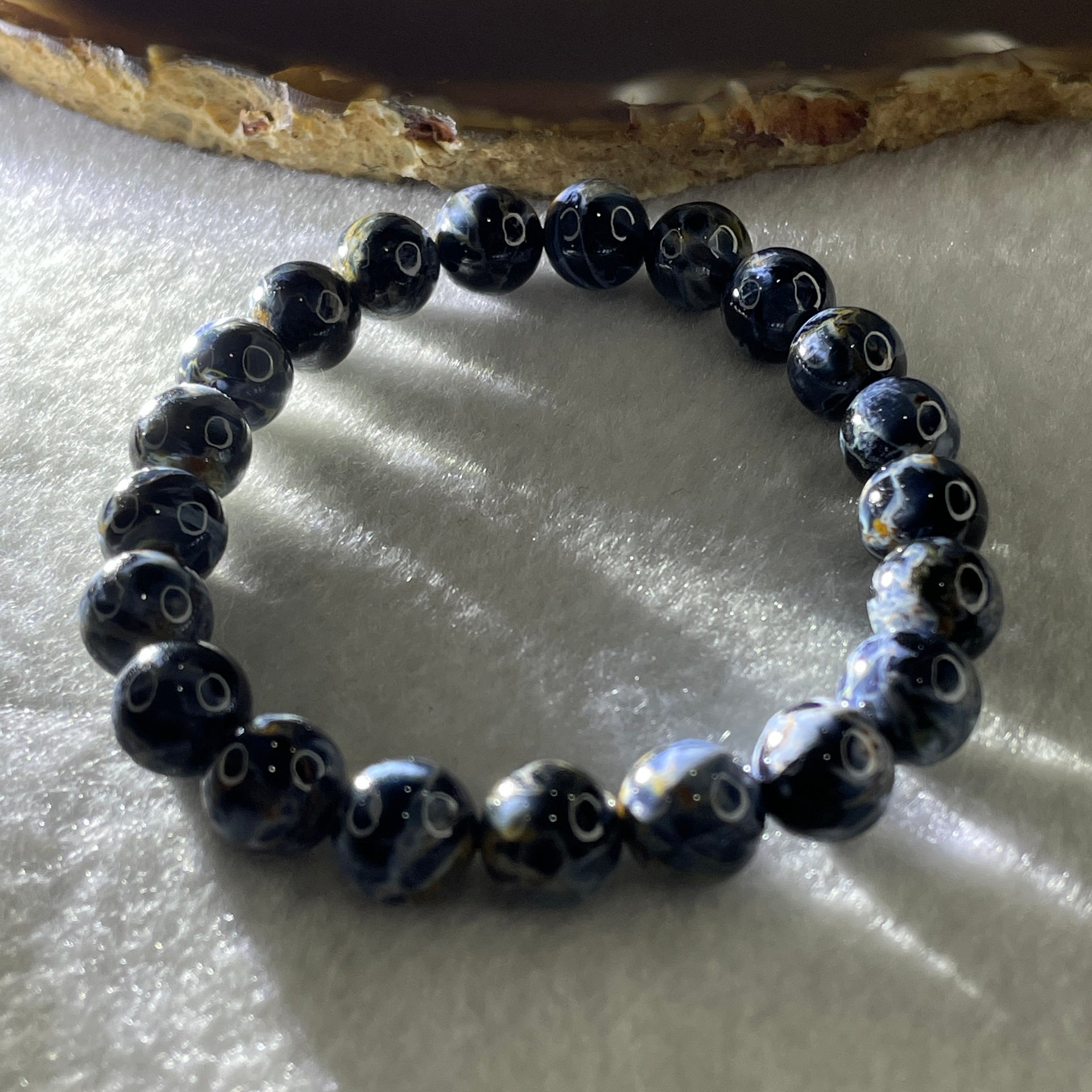 Certified Very Good Grade Natural Blue Pietersite Beads Bracelet 20.799g 15.5cm 9.3mm 21Beads - Huangs Jadeite and Jewelry Pte Ltd
