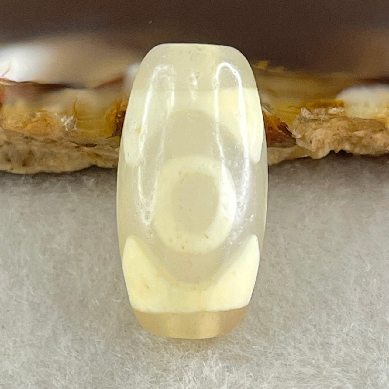 Natural Powerful Tibetan Old Oily Agate 3 Eyes Dzi Bead Heavenly Master (Tian Zhu) 三眼天诛 3.17g 20.1 by 10.4mm - Huangs Jadeite and Jewelry Pte Ltd