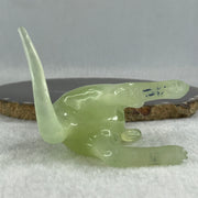 Natural Green Serpentine Kangaroo with Wooden Stand Display 172.6g 100.8 by 63.0 by 115.0mm - Huangs Jadeite and Jewelry Pte Ltd