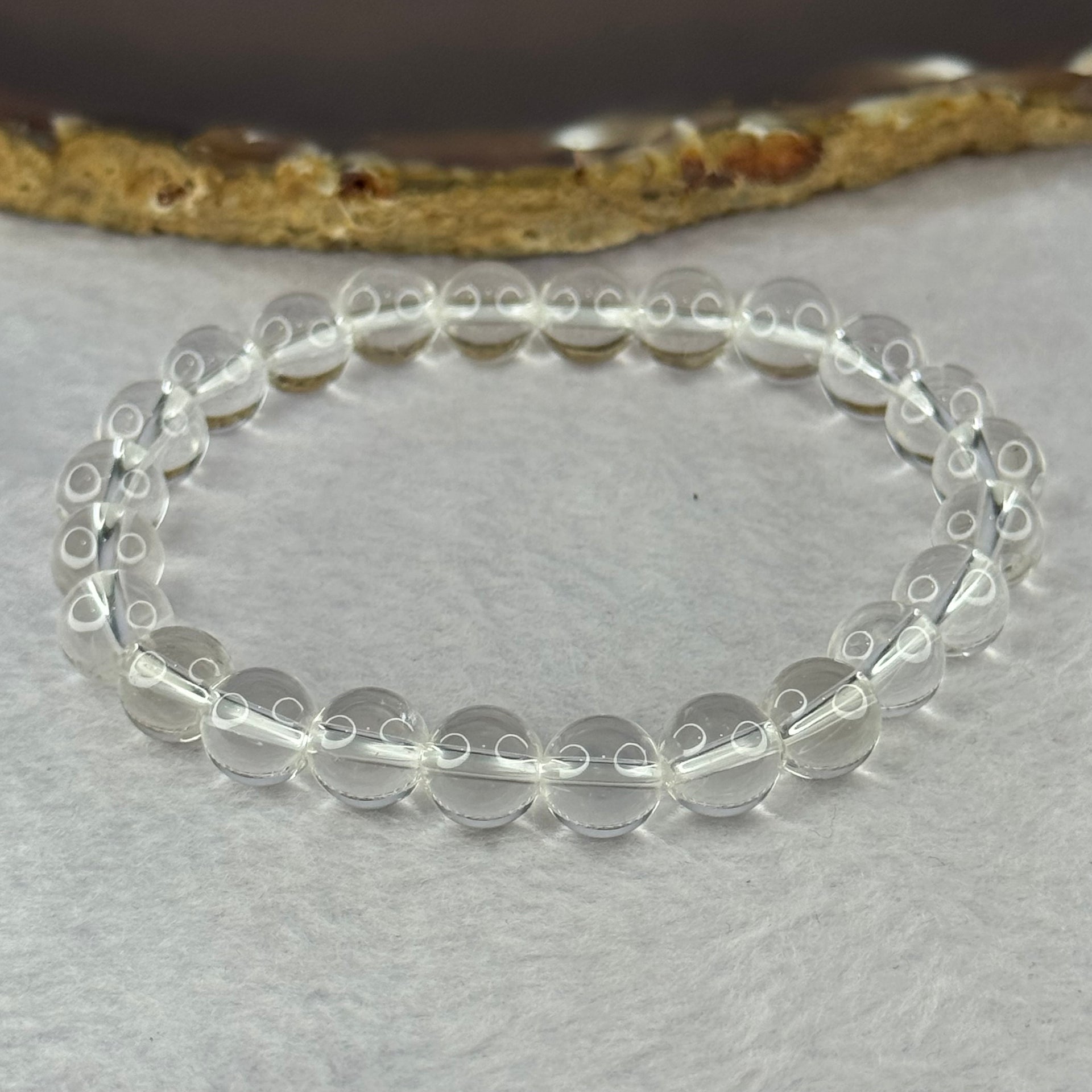 Natural Clear Quartz Bracelet 天然白水晶手链 18.64g 16.5cm 8.4mm 24 Beads - Huangs Jadeite and Jewelry Pte Ltd
