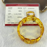 Natural Yellow Flower Amber Shou Pai Bracelet 天然花珀手牌手链 15.96g 16cm 19.8 by 14.4 by 5.1mm 14pcs - Huangs Jadeite and Jewelry Pte Ltd