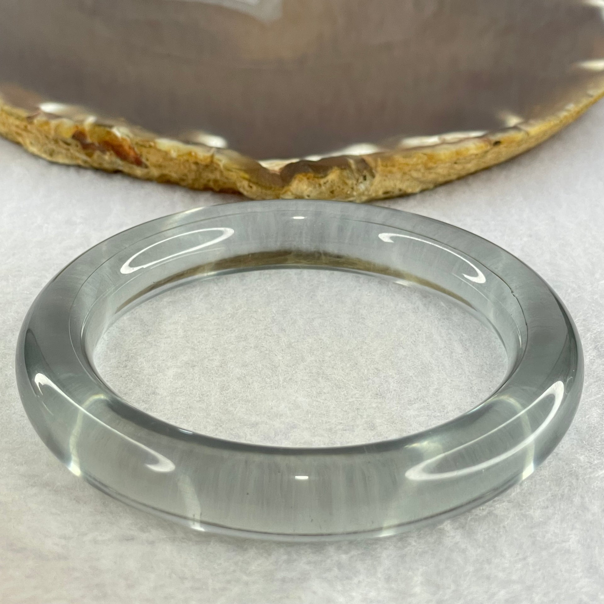 Translucent Clear Grey Crystal Bangle Internal Diameter 59.2mm 60.95g 11.9 by 11.2mm (Internal Line) - Huangs Jadeite and Jewelry Pte Ltd