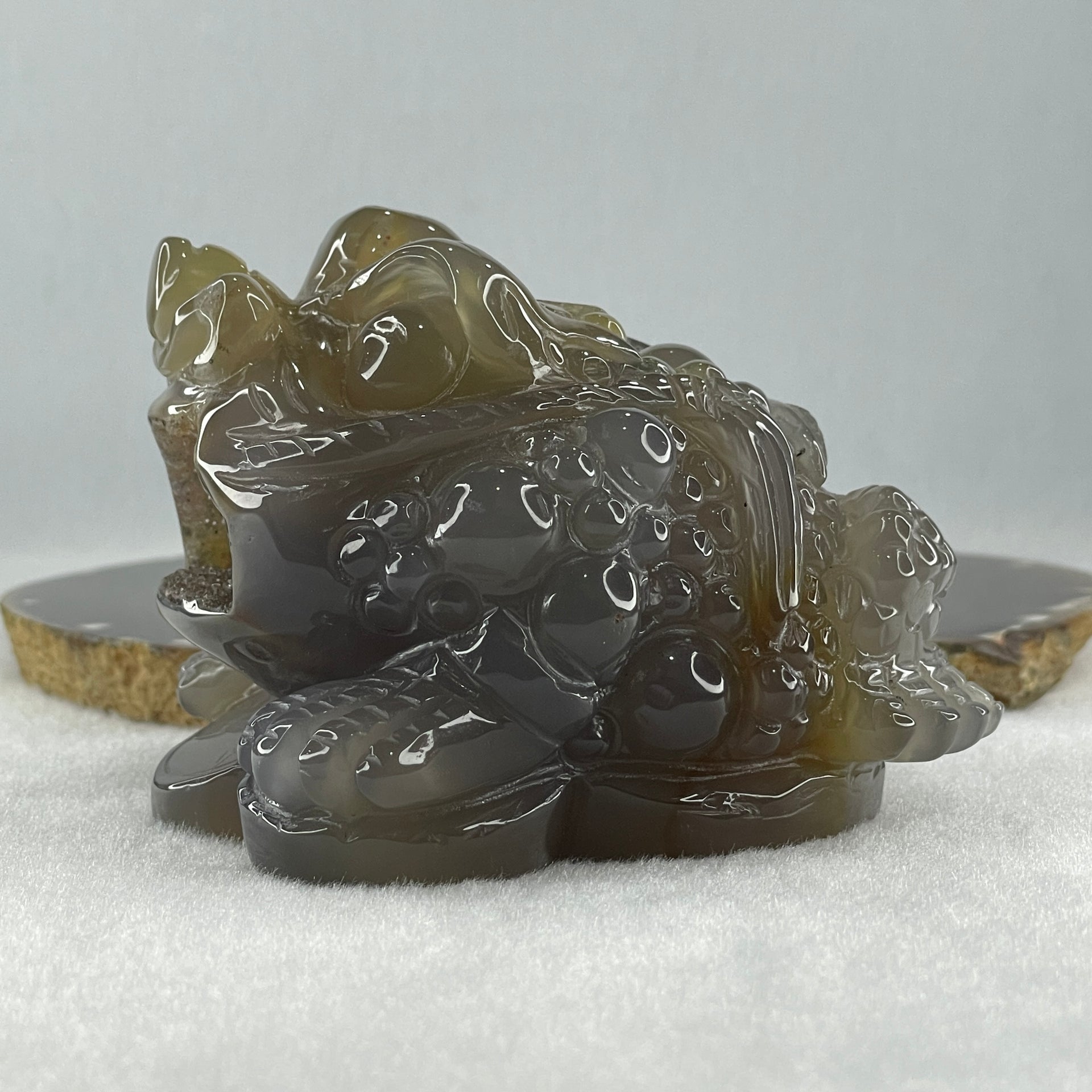 Natural Icy Dark Purpleish Wuji with Brown Agate 3 Legged Toast Display 520.6g 90.0 by 92.0 by 65.0mm - Huangs Jadeite and Jewelry Pte Ltd