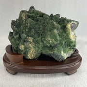 Natural Green Chromium Quartz Rough with Wooden Stand Display 1,391.0g 175.0 by 125.0 by 132.0mm - Huangs Jadeite and Jewelry Pte Ltd