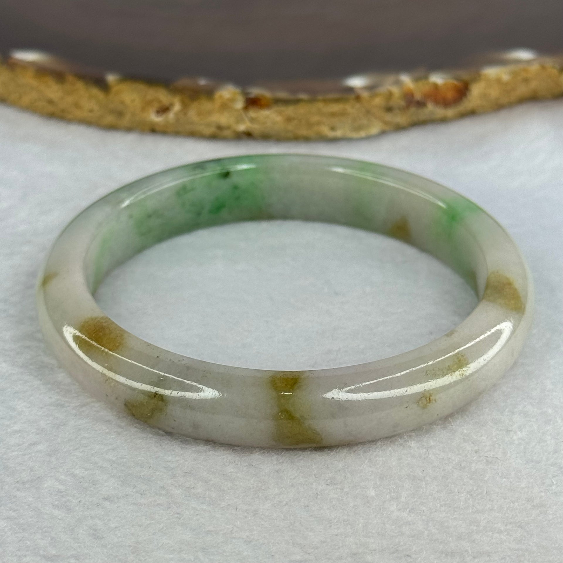 Type A Green Piao Hua and Lavender with Brown Patches Jadeite Bangle Internal Diameter 57.6mm 45.79g 11.0 by 7.8mm (Slight Internal Line) - Huangs Jadeite and Jewelry Pte Ltd