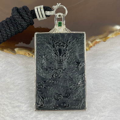 Type A Black Jadeite 4 Claws Dragon in 925 Silver Pendant and Necklace 25.99g 52.5 by 34.3 by 6.2mm - Huangs Jadeite and Jewelry Pte Ltd