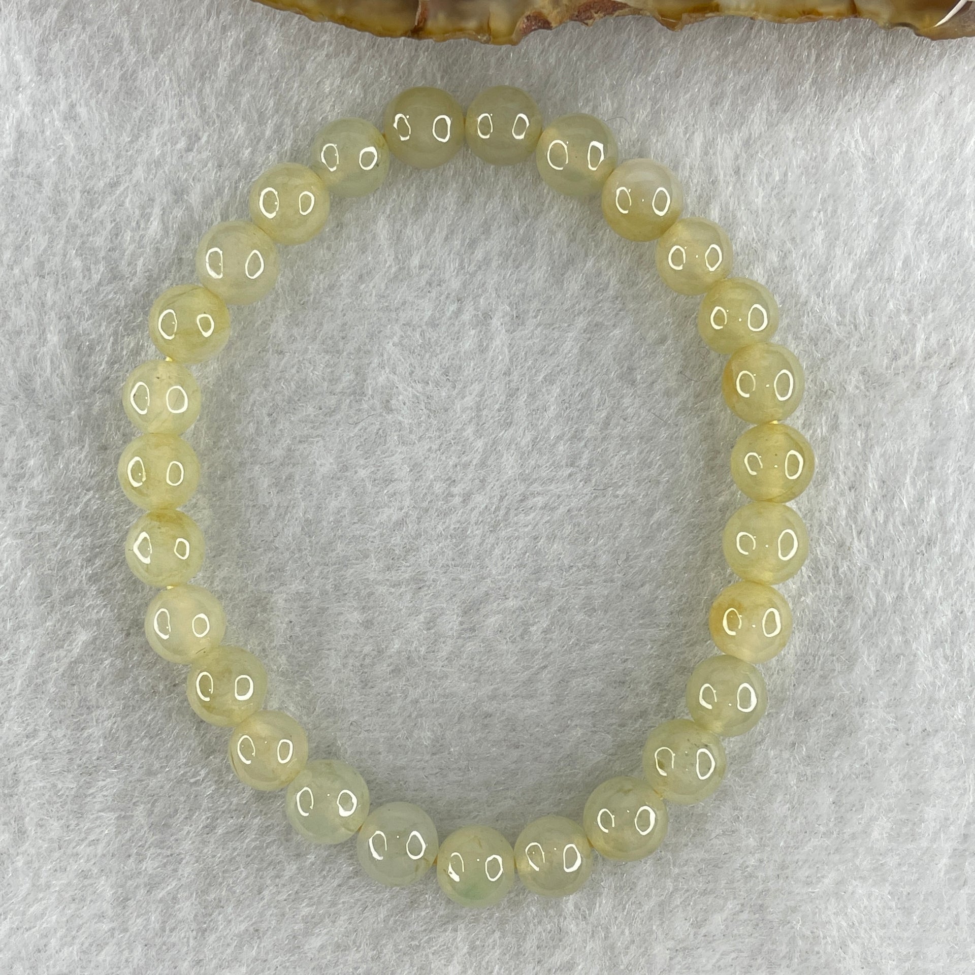 High Grade Natural Type A Semi Icy Light Yellow Jadeite  Beads Bracelet 15.20g 15.5cm 7.2mm 27 Beads - Huangs Jadeite and Jewelry Pte Ltd