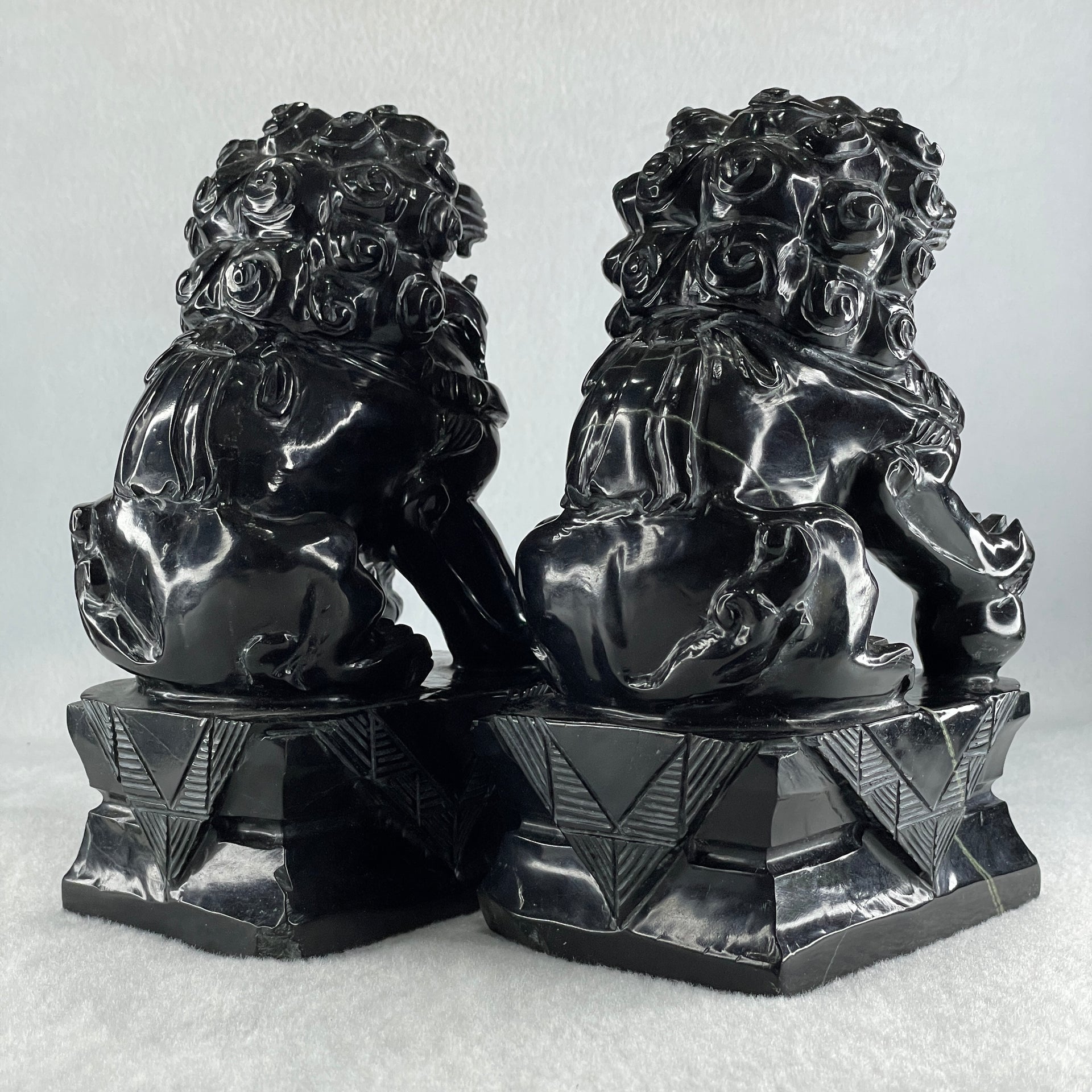 Black Pair of Fu Gou Display 3,541.2g Each about 75.0 by 100.0 by 172.0mm - Huangs Jadeite and Jewelry Pte Ltd
