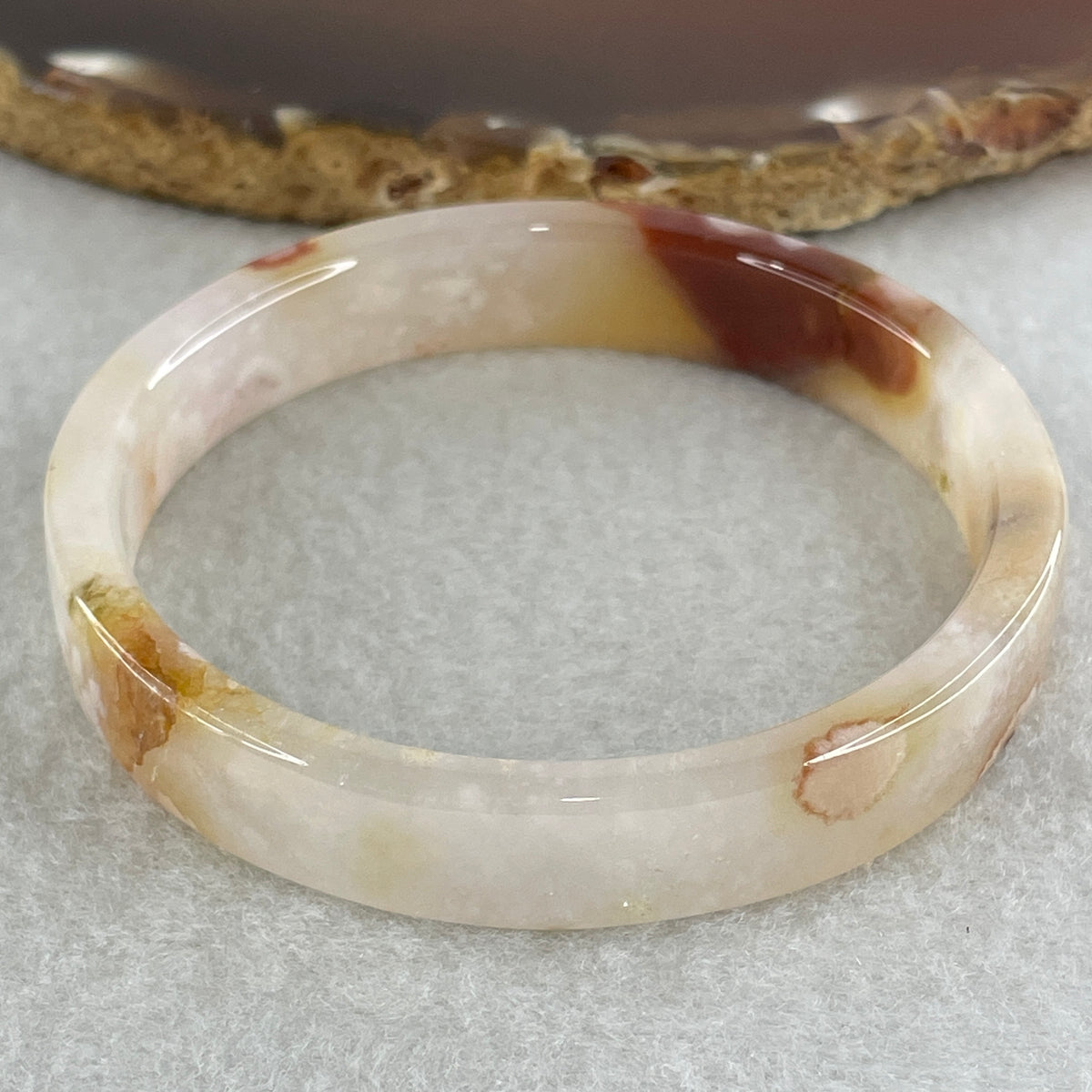 Natural Pink Flower Agate Set Bangle 104.16g Inner Diameter 56.0mm 10.8 by 5.2mm (Very Very Slight External Rough) - Huangs Jadeite and Jewelry Pte Ltd