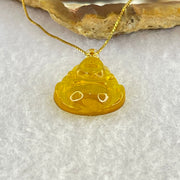 18K Yellow Gold Natural Cognac Amber Milo Buddha Pendent in S925 Sliver Gold Color Necklace 2.05g 18.6 by 17.1 by 5.9mm - Huangs Jadeite and Jewelry Pte Ltd